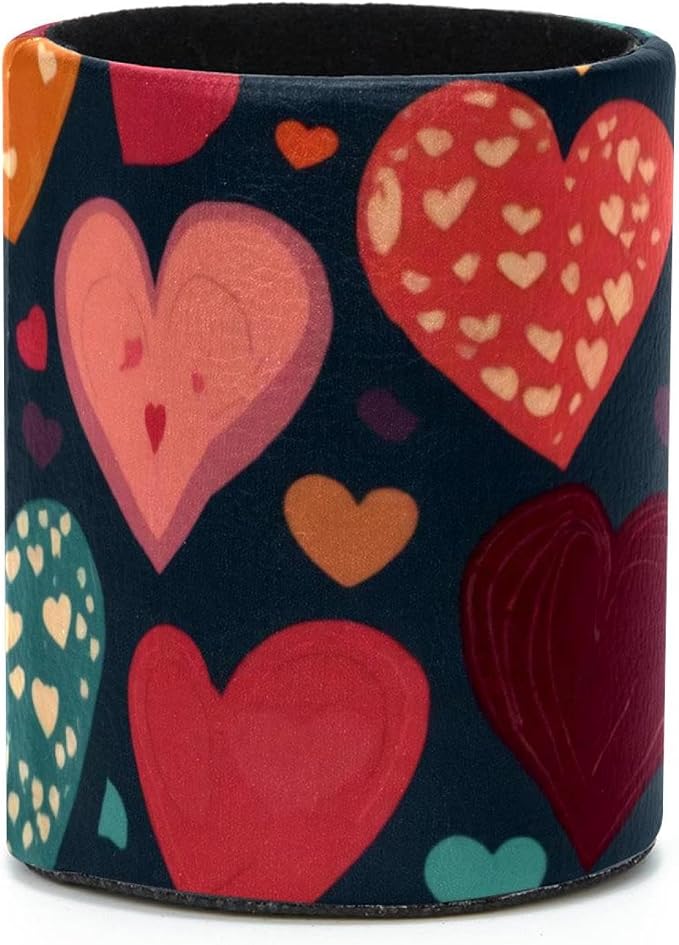 Seamless Hearts Pattern Pen Pencil Holder for Desk, Large Round Pen Pencil Cup, Decorative Desk Stationery Organizer for Home, Office, Classroom