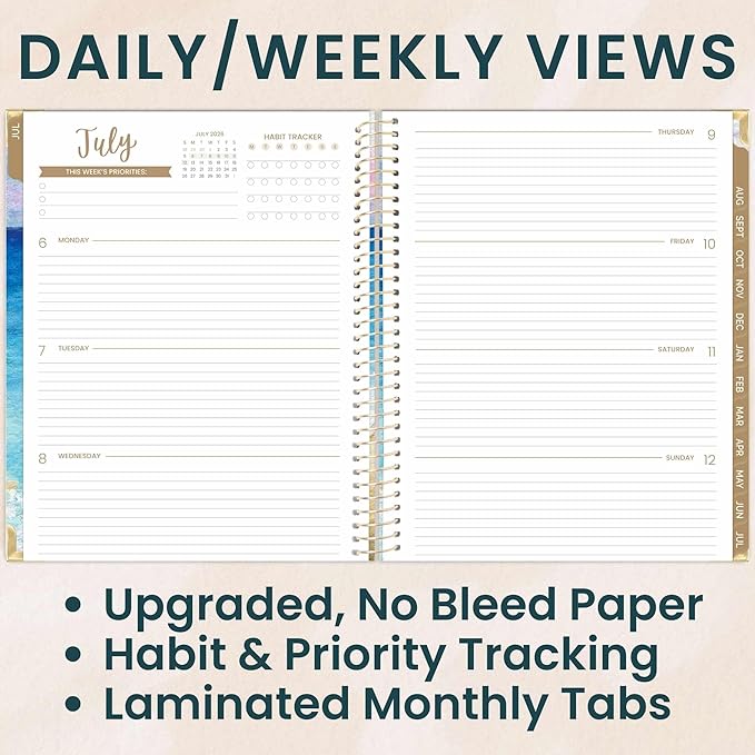 bloom daily planners HARDCOVER Planner 2026-2027 (8.5" x 11") Academic Year (July 2026 - July 2027) - 13 Months Task Goal Planner for Women - Monthly & Weekly Agenda Book - Coastal Calm