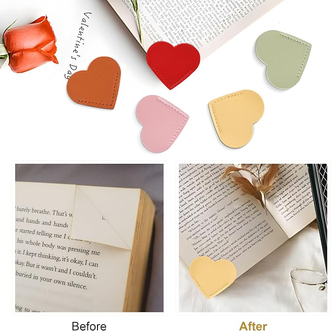12 PCS Leather Heart Bookmarks Cute Corner Bookmarks Handmade Book Marks Book Accessories for Women Teachers Book Lovers Reading Gifts