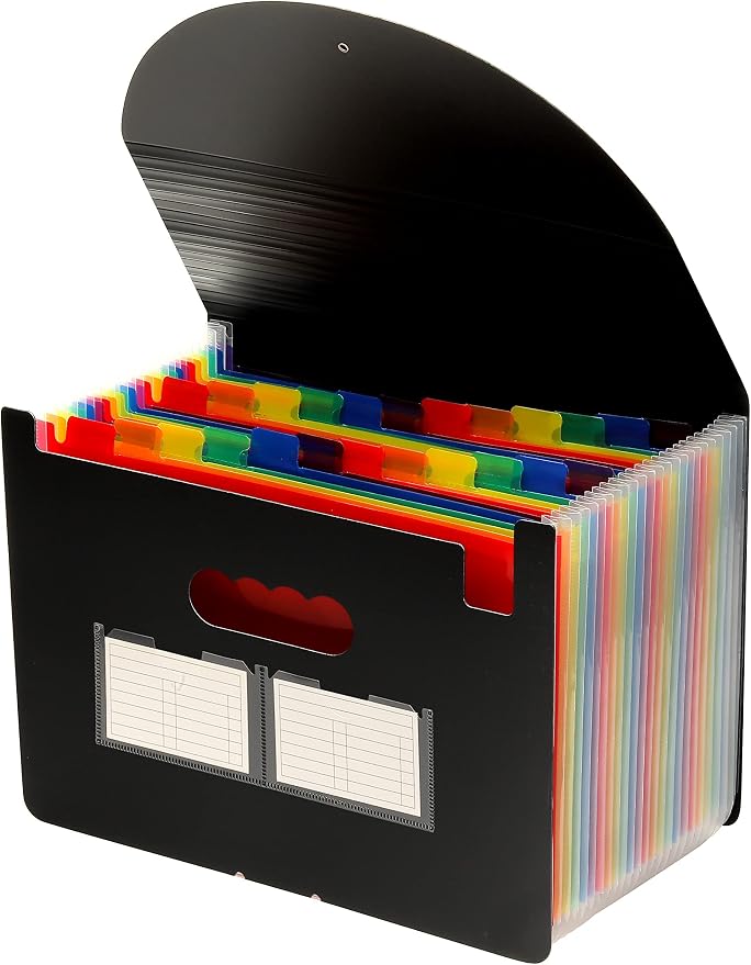 Mukawa 24 Pocket Expanding File Folder, Expandable Accordion File Organizer, Letter/A4 Paper Document Filling Organizer,Colored Tabs,Black