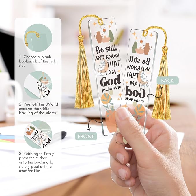 AFRITEE UV DTF Bookmark Wraps - 24 Sheets Bible Verse Acrylic Bookmark Blanks UV DTF Stickers for Book Love, Christian Motivational Quotes Double Sided Uvdtf Decals DIY Bookmark Craft Gift for Girl