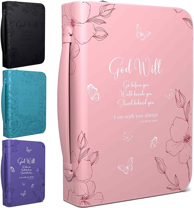 DEHITE Bible Cases for Woman — Leather Bible Covers for Women — Carrying Bag for Woman — Pen Slots — Zippered Pocket — Premium Faux Leather Holder — Christian Floral Accessories