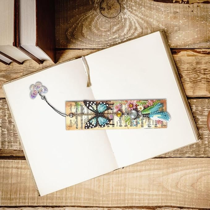 ARTopet 3Pcs DIY Diamond Art Painting Bookmarks with Colorful Butterfly Pendant PET Bookmark Ornament Double Sided Pattern Single Sided Diamond Book Marker Clip Gifts Tags-Butterfly01