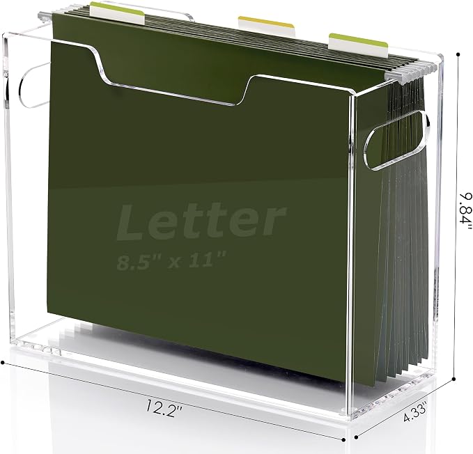 DINGHUO Acrylic Hanging File Organizer Box, Letter Size File Folder Organizer with Handles, Clear Portable File Holder for Desk Home Office School - 1 Pack