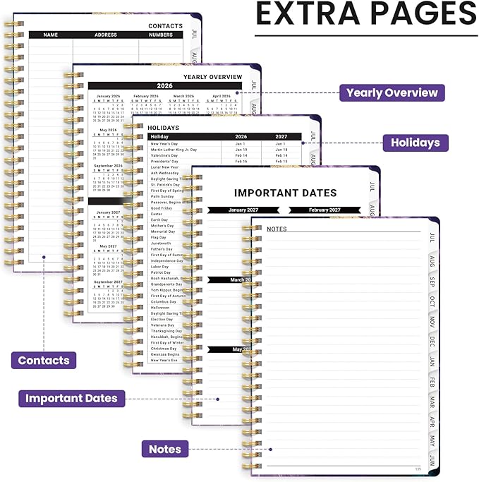 Planner 2026-2027, Monthly and Weekly Academic Planner July 2026 - June 2027, Hardcover Student Teacher Planning Agenda Calendar Book with Tabs, Perfect for Office School Supplies, A5 (6.3" x 8.5") - Velvet Rift