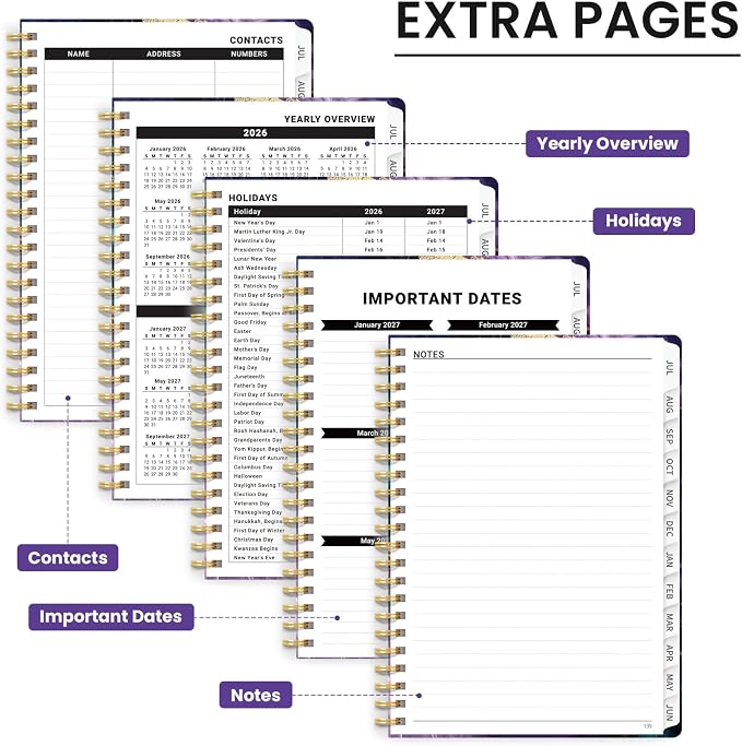 Planner 2026-2027, Monthly and Weekly Academic Planner July 2026 - June 2027, Hardcover Student Teacher Planning Agenda Calendar Book with Tabs, Perfect for Office School Supplies, A5 (6.3" x 8.5") - Velvet Rift
