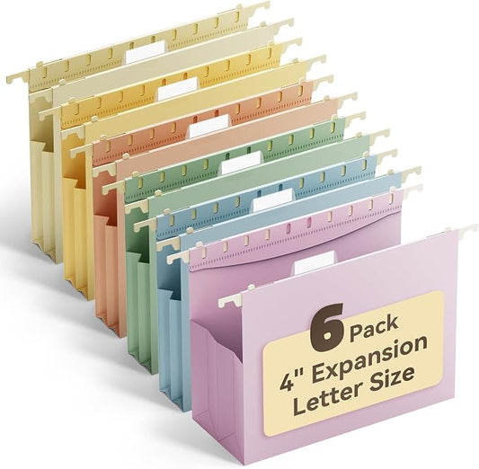 Ansook Plastic Hanging File Folders, Expandable Letter Size 4 Inch File Folders, Hanging Folders for Filling Cabniet with 1/5-Cut Tabs, for Home Office Organization & Classification,Assorted Colors