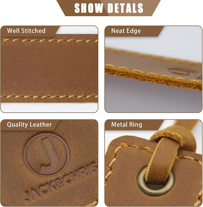 Jack&Chris Genuine Leather Bookmark, Thin Handmade Stitched Bookmarks for Women Men, Classic Style Book Accessories Gifts for Book Lovers Students Writers Readers Teens Adults, Light Brown