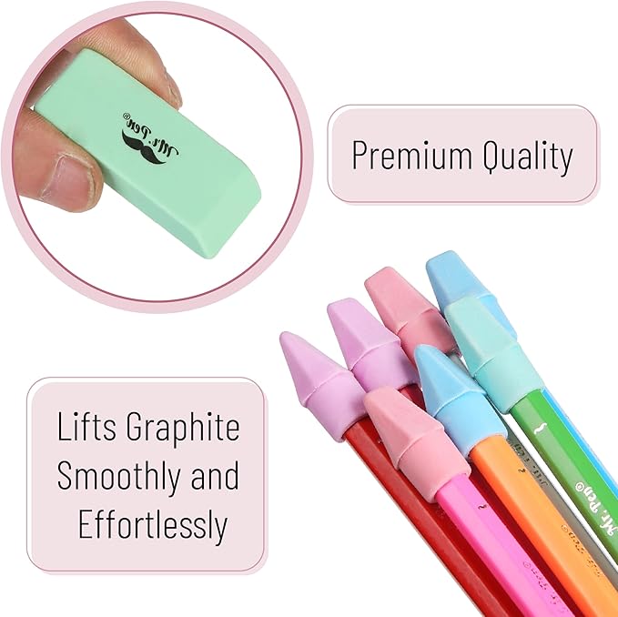 Mr. Pen- School Eraser Combination Set, 66 Pack, Pastel Colors, Latex Free Erasers for School, Office, Art Sketching, Homework, Exams, Clean Smudge-Free Correction