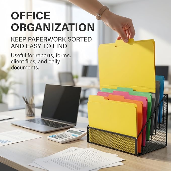 Colored File Folders 120 Pack, Letter Size 8.5 x 11 Manila Folders with 1/3 Cut Tabs, 6 Assorted Colors, Paper Filing Folders for Office, School and Home Documents