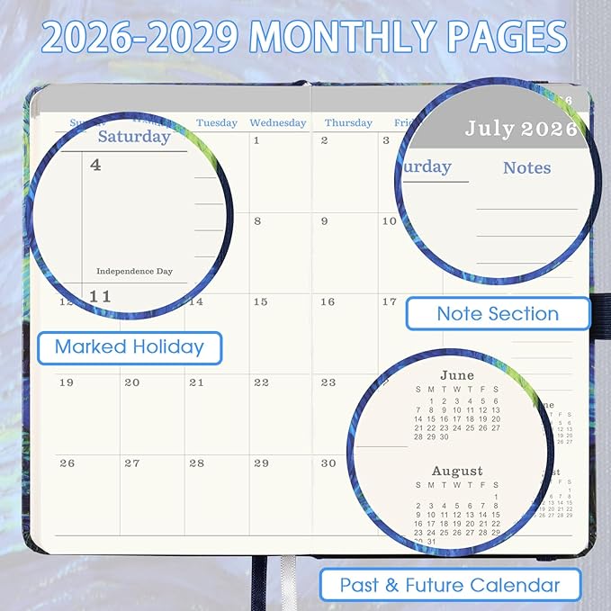 2026-2029 Pocket Planner/Calendar - 3 Year Monthly Planner 2026-2028 from Jul. 2026 - Jun. 2028(36 Months), 3.8" x 6.3", Pen Holder, Inner Pocket and 61 Notes Pages