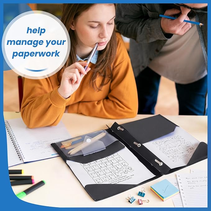 Kosiz 24 Pcs 2 Pocket Folders with Prongs, Paper Folders with 2 Pockets and 3 Prongs Fit Letter Size Paper, Back to School File Document Organizer for School Office Home Supplies (Black)