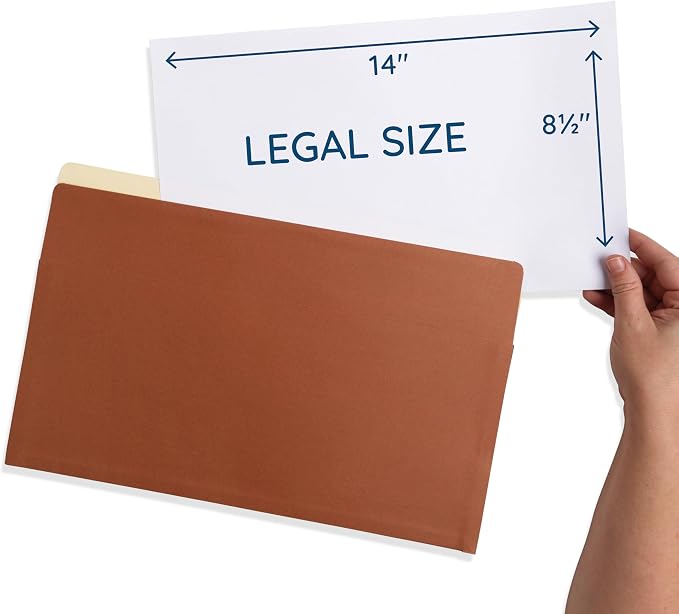 Blue Summit 10 Redwell Folders Legal Size, Brown Accordion File Folders, 3.5” Red Rope Expandable Pockets, Expanding Organizer