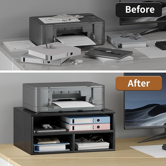 Desktop Printer Table with Storage, 2 Tier Printer Stand for Desk, Desk Organizers and Accessories for Home Office, Black