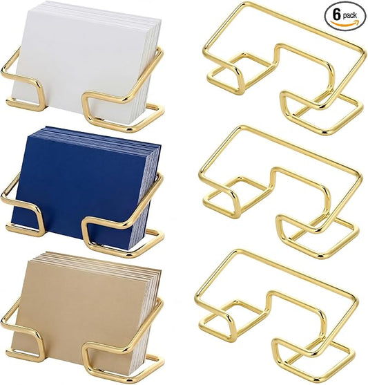 6 Pack Metal Business Card Holder for Desk Gold Cardholder Office Display Stand 4 Inch Cute Office Accessories Gift for Men Women Boss Colleague Desktop