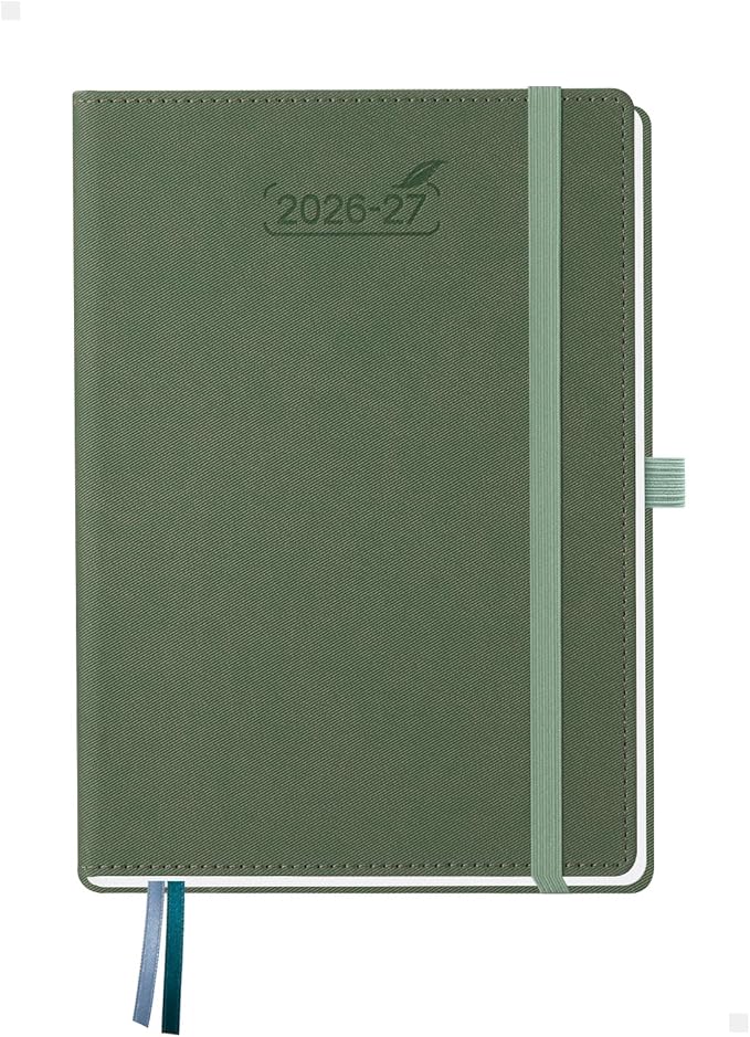 BEZEND Weekly Planner 2026-2027 (6" x 8.5") Horizontal Layout Notebook (Jul 26-Dec 27) 18 Months Academic Calendar & Monthly Tabs, Ideal for Students, Work & Home, PU Leather Hardcover -Olive