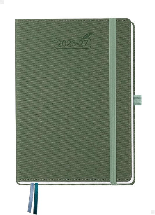 BEZEND Weekly Planner 2026-2027 (6" x 8.5") Horizontal Layout Notebook (Jul 26-Dec 27) 18 Months Academic Calendar & Monthly Tabs, Ideal for Students, Work & Home, PU Leather Hardcover -Olive
