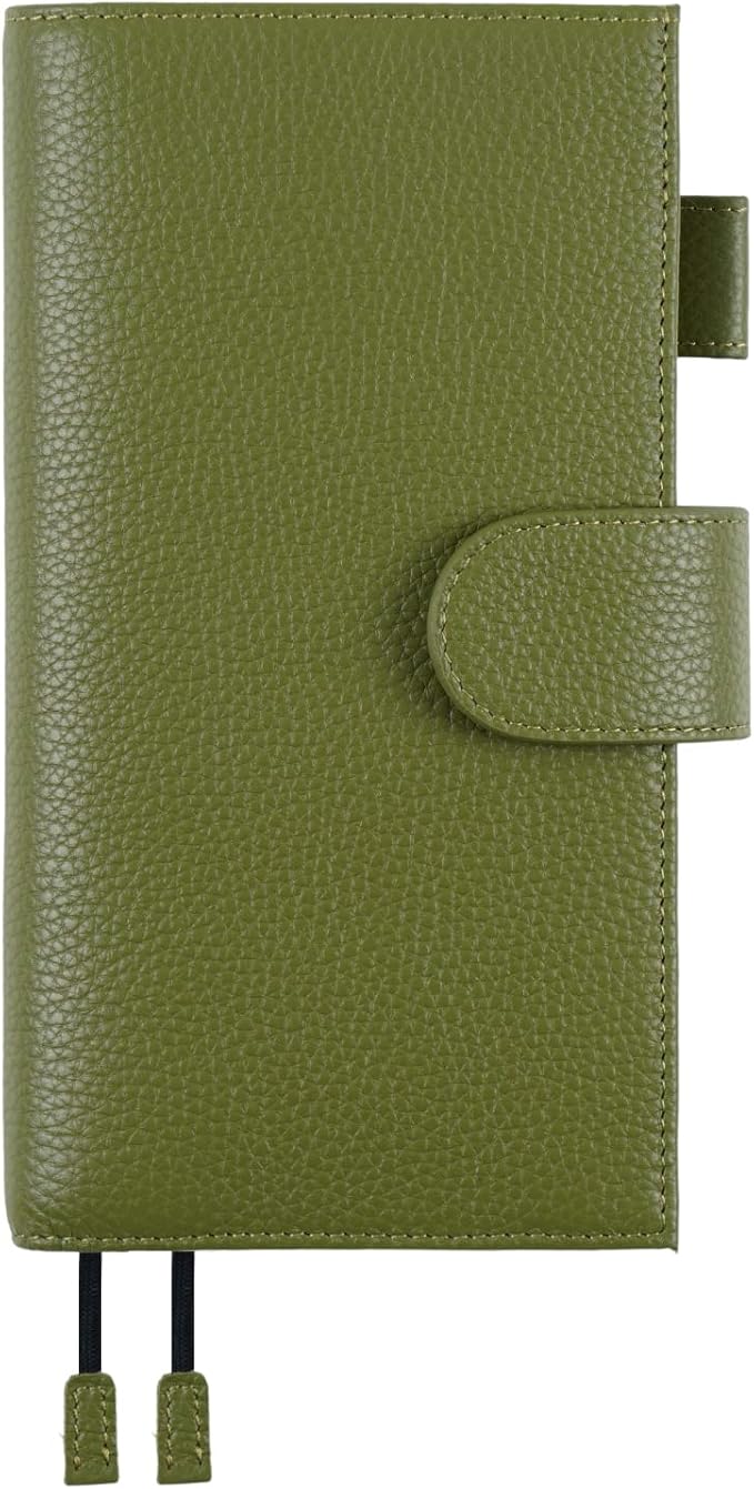 Moterm Leather Cover for Hobonichi Weeks - Fits Hobonichi Weeks/Weeks Mega, with Back Pocket (Pebbled-Olive)