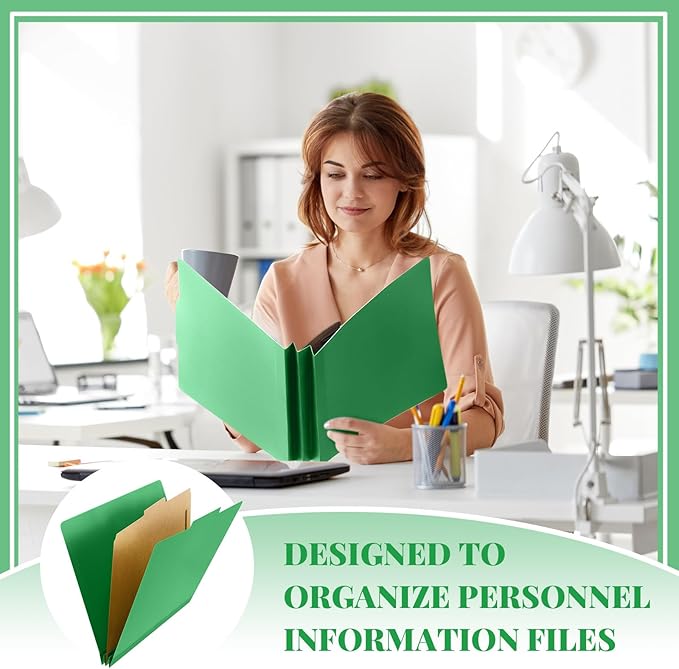 Skyygemm 12 Pcs Classification Folders Letter Size, 1 Divider Pressboard File Folder with Fasteners, Expanding File Organizer Bulk for School Teachers, Office Employee, Coworker, Staff (Green)