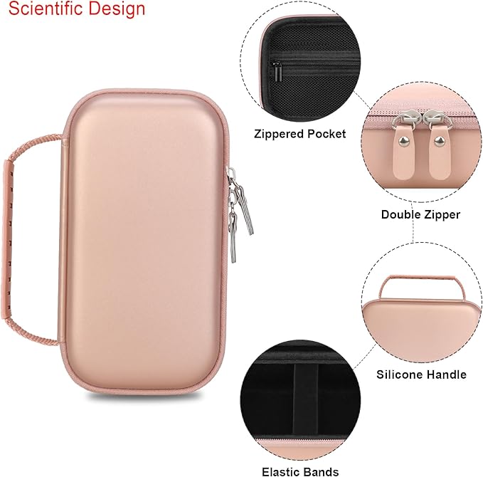 Elonbo Carrying Case for NIIMBOT B1 Label Maker Machine, Portable Mini Wireless Bluetooth Label Printer Travel Bag, Small Handheld Labeler Storage Holder, Mesh Pocket Fits Label Paper, Rose Gold