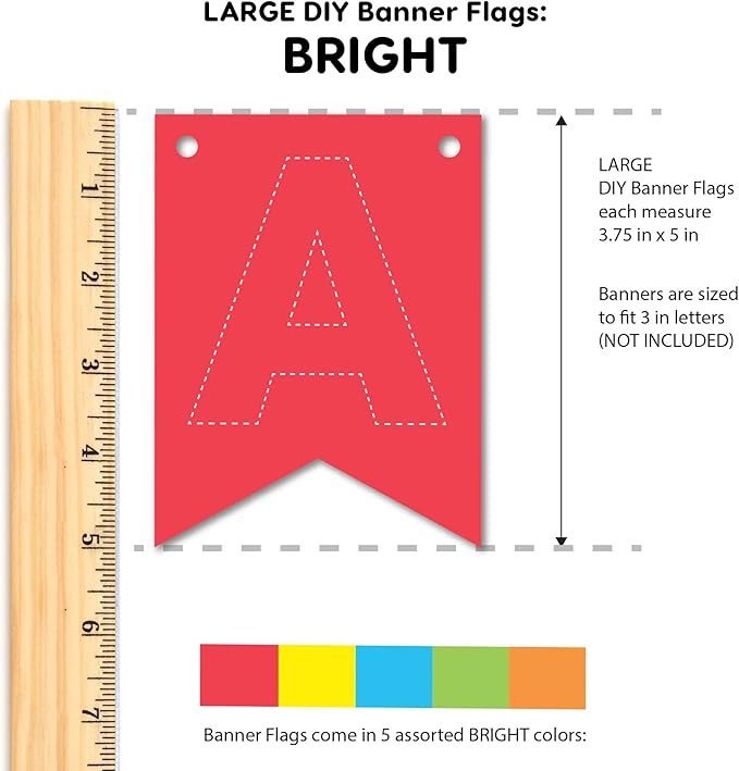 80 pcs Paper DIY Banner Flags Bright Pennant Banners, Large (3.75 x 5 in), US Made Card Stock Punch Out Blank Pennants for Party Decorations, Kids Birthdays, Classroom, Celebration, Festive Parties