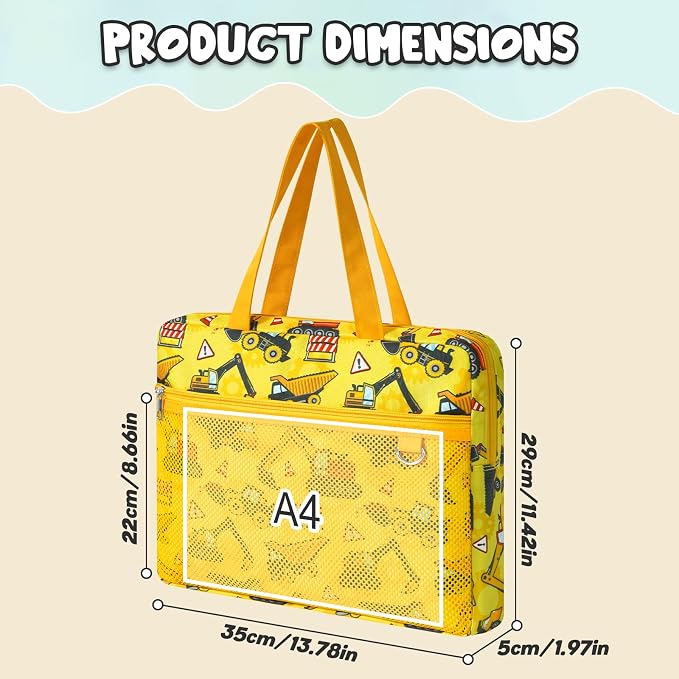 WAWSAM Truck Kids Mesh Zipper Pouch, File Organizer Folders with Pocket | 13.78" x 11.42" Waterproof File Folder for Boys with Handle, Document Organizer for School, Books, Travel, Home Storage