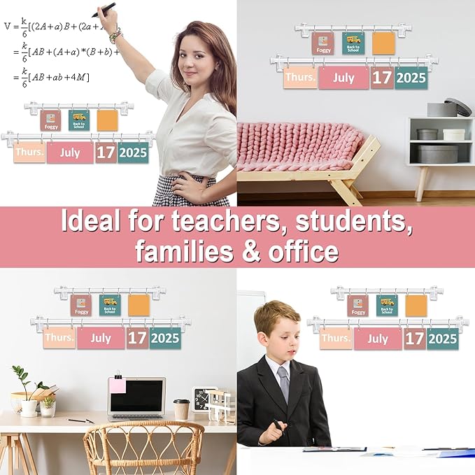 96 Cards Classroom Bulletin Board Decorations Set for Teachers,Flip Calendar with Holder for Classroom,Adjustable Calendar,Preschool Elementary Home Decor Supplies（Pink and Green）