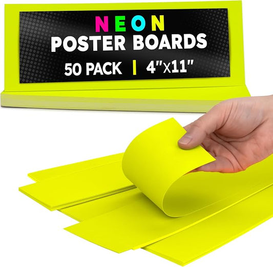 Hygloss Small Poster Board 4x11 - 50 Neon Yellow Single Color Bulk Pack - 10 Pt. Thickness Colored Poster Board Paper for Projects, Flash Cards, Signs - Posterboard Multipack 4" x 11"