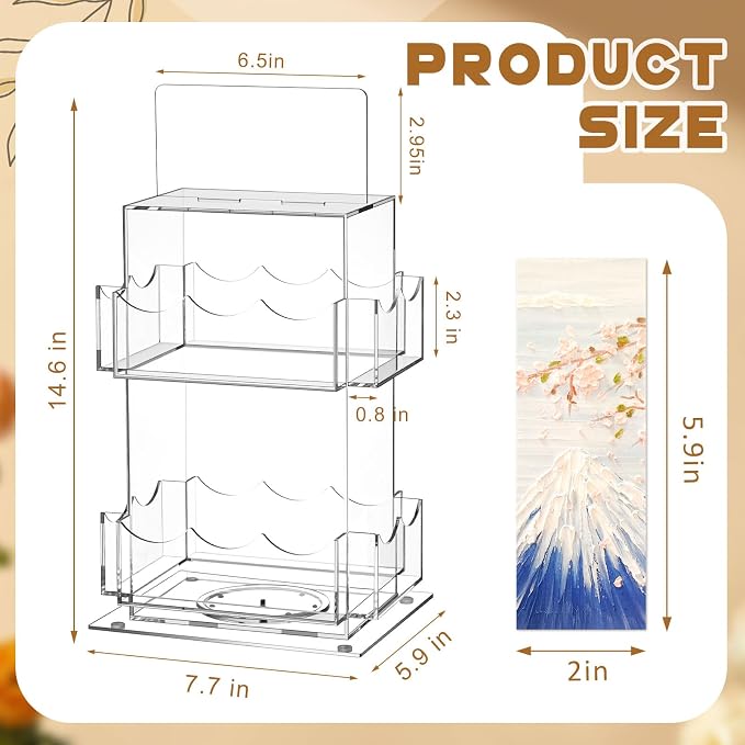 Marsui 2 Tier Acrylic Rotating Bookmark Display Stand, 14.4 x 7.8 x 6.3 Inch 4 Sided Bookmark Sticker Holder, 360° Rotating No Assembly Required for Vendors, Retail, Showcase, Trade Show