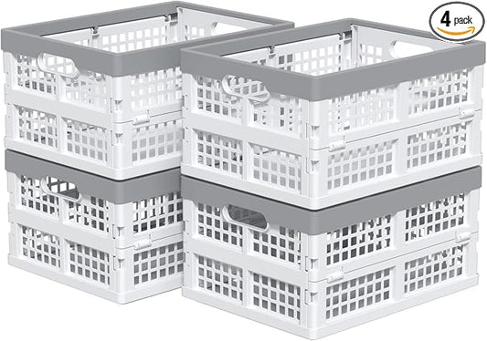 15L Plastic Collapsible Crates, Folding Storage Basket Bin, Pack of 4