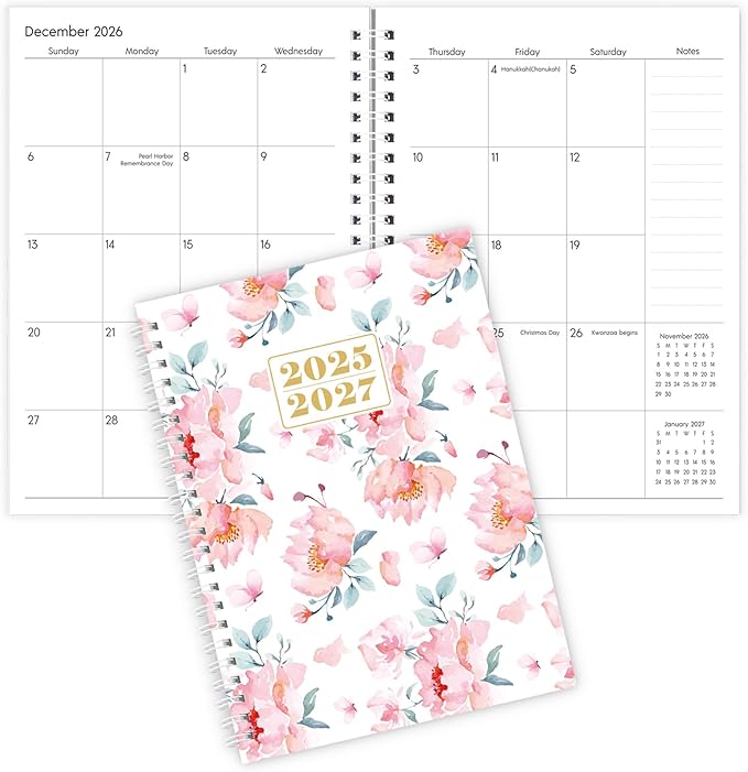 Monthly Planner 2025-2027, Monthly Calendar July 2025 - December 2027, A5 Planner 2025-2026 with Coil, 5.9'' x 8.4'', Perfect for Office School Supplies Organizing Planning - Pink