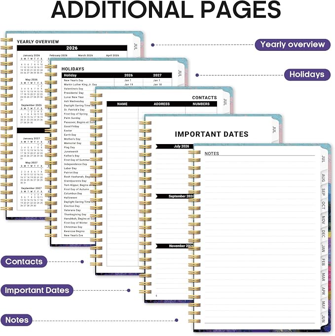 Planner 2026–2027, Academic Year Monthly & Weekly Calendar Book, Jul 2026–Jun 2027, Hardcover Organizer with Tabs, Student & Teacher Planner, 6.3" x 8.5", Sienna Meadows