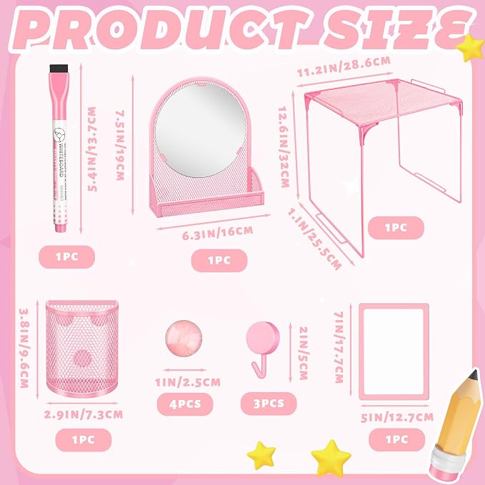 Denylo pro Pink Magnetic Locker Accessories Kit Include Back to School Essentials for Back to School Decorations Office Supplies