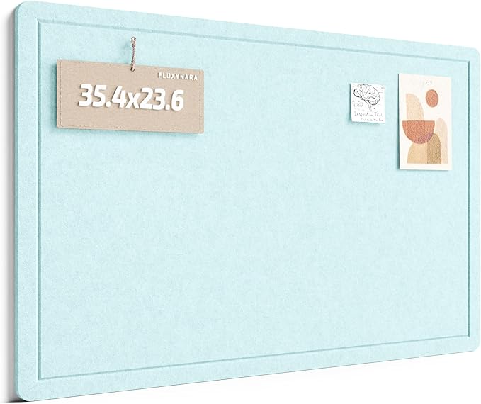 Fluxynara Bulletin Board,35.4" x 23.6" Cork Board Alternative with 12 Safe Removable Adhesive Tabs, Foldable Felt Pin Board for Home Office, Classroom, Bedroom,Entryway for Walls—Aqua Blue