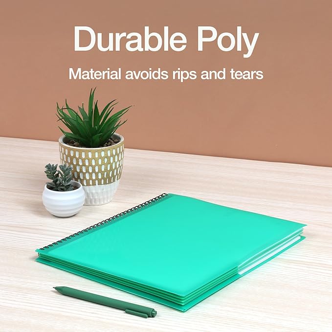 Oxford Poly 8-Pocket Organizer, Letter Size Folder, Durable Translucent Poly, Wire Binding, Holds 200 Sheets, Assorted Colors (Red, Blue, Green and Purple), No Color Choice, 1 Per Pack (5740404)
