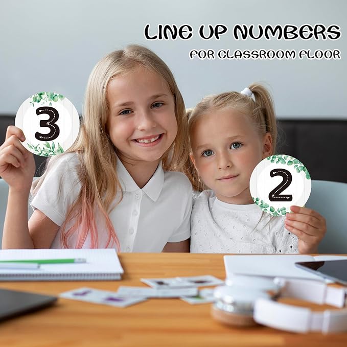 Floor Number Stickers for Classroom Lining up - 36PCS Eucalyptus Line up Spots for Classroom Floor Stickers Dots Floors Numbers Decals for Back to School Preschool Kindergarten Supplies