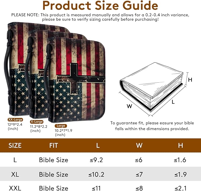 Bible Cover, Bible Carrying Book Case for Men,Protective Bible Organizer Holder Bag with Handle and Zippered Pocket, Christian Gift for Girls Boy (American Flag, XXL)