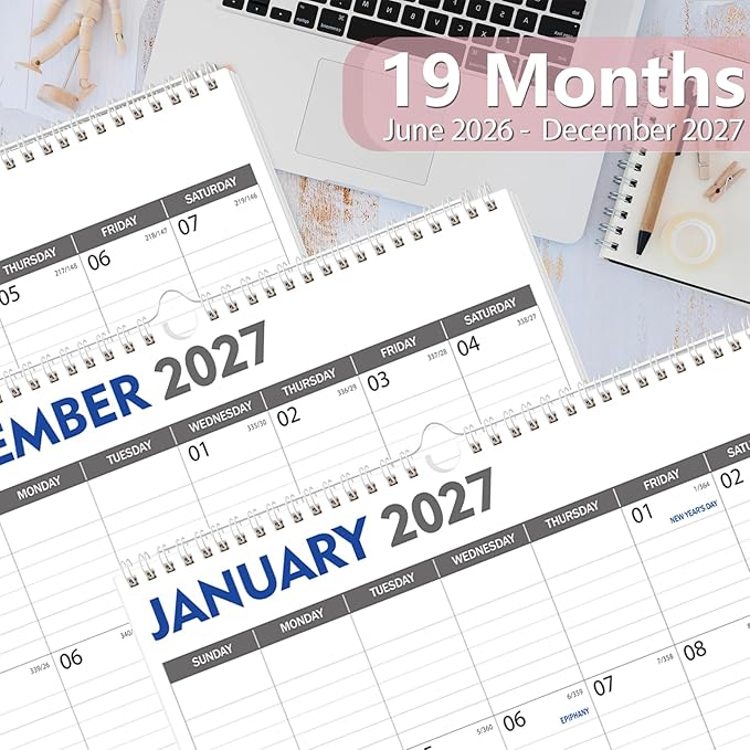 GuassLee Extra Large Wall Calendar 2026-2027, 20"x 30" Gaint Vertical Wall Calendar 2026, Jun. 2026 to Dec. 2027, 19-Month Paper Hanging Planner Wall with Julian Date for Office Home Planning & Organizing