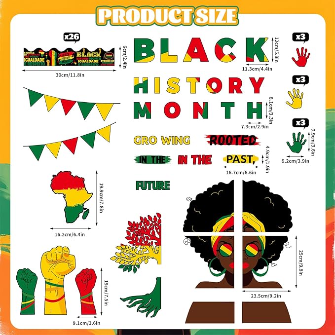 89 Pcs Black History Month Decorations Classroom Black History Bulletin Board Set African American Inspirational Bulletin Board Cutouts Borders for School Wall History Month Classroom Decor
