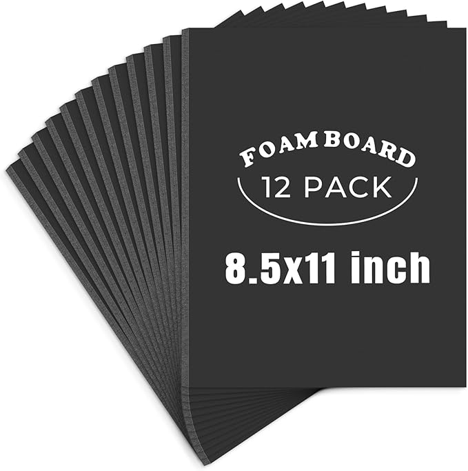 AUEAR, 12 Pack 8.5x11 Black Foam Boards 1/8" Thickness Foam Core Boards for Presentation Board for School Crafts Office Art Projects Display, Mounting, Print