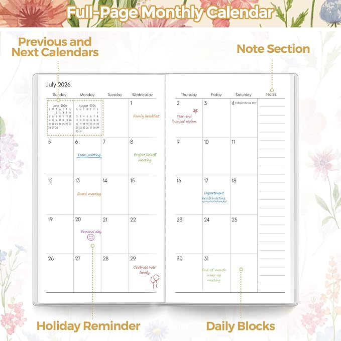 SKYDUE Pocket Calendar 2026-2028, Pocket Monthly Planner Jul 2026 - Dec 2028 for Purse, 6.7" X 3.8" 30-Month Small Planner, Academic Year Calendar, Compact Design with Plastic Sleeve