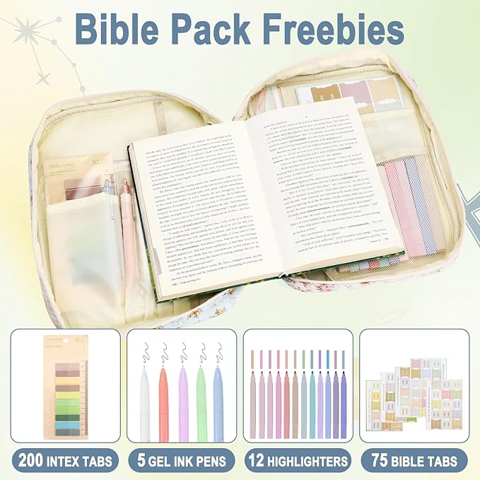 Zkptops Bible Cover Case for Women Girls Large Bible Bag Cotton Quilted Floral Bible Carrying Case with Zipper Pocket and Handle Christian Carrying Book Cover for Christian Study Supplies Accessories