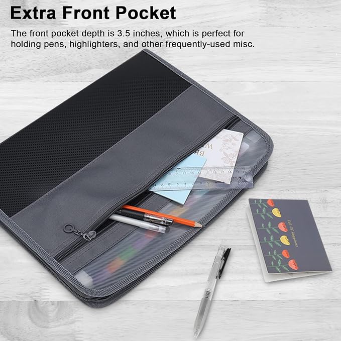 NAFY Expanding File Folders, 13 Pockets Document Organizer with Zipper, A4 Letter Size Portable Accordion Expanding File Folders with Multicolor Labels for Home Office School Supplies (Black 4 Pack)