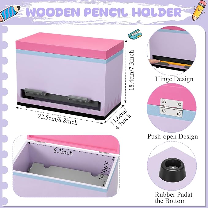 Yalikop 1 Pc Wooden Pencil Dispenser for Classroom Pastel Wood Pencils Holder for up to 200 Pencils Reusable Straw Dispenser for Home Office Teachers Supplies Storage (Pencil,Light Purple)