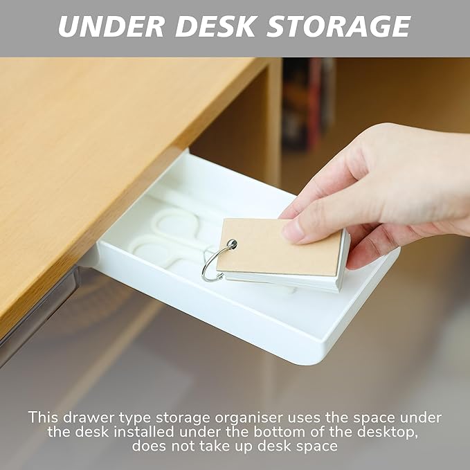 Periea Luna Under Desk Drawer Organizer, Self-Adhesive Storage Tray (White)