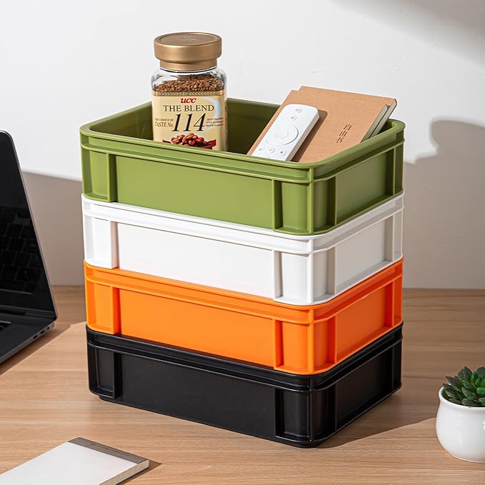 Extra-Large Stackable Storage Bin with Open Top for Quick Access! Heavy-Duty Desktop Organizer for Office, Living Room, & Bathroom.10.63''*7.4''* 2.95''(Beige, 4Medium)