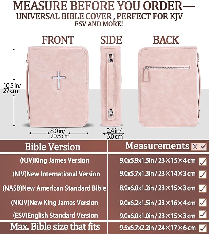 Vegan Leather Bible Cover Case, Bible Bag with Phone Pocket, Bible Case for Men Women, Christian Gift Box Packaging (Pink)