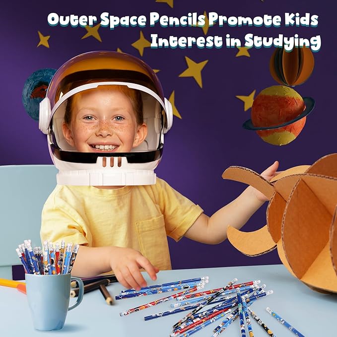 24 Pcs Space Pencils for Kids，Novelty Fun Lead Pencils with Eraser Rocket and Space Party Favors for Birthday Party，Classroom for Teacher Supplies，Student Favors Reward