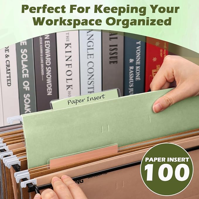 100 Pcs Hanging File Folder Tab Inserts 4 Inch Colored Blank File Tab Hanging File Folders Labels Paper Inserts Thick 300Gsm Cardstock for 4 Inch Hanging Folder Tab