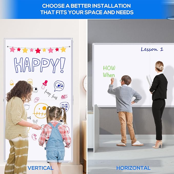 Magnetic White Board Dry Erase Board for Wall，72" x 48" (6ft x 4ft) Wall-Mounted Aluminum Frame Marker Board, Foldable Portable Whiteboard with a Long Pen Tray for School, Classroom, Office & Home